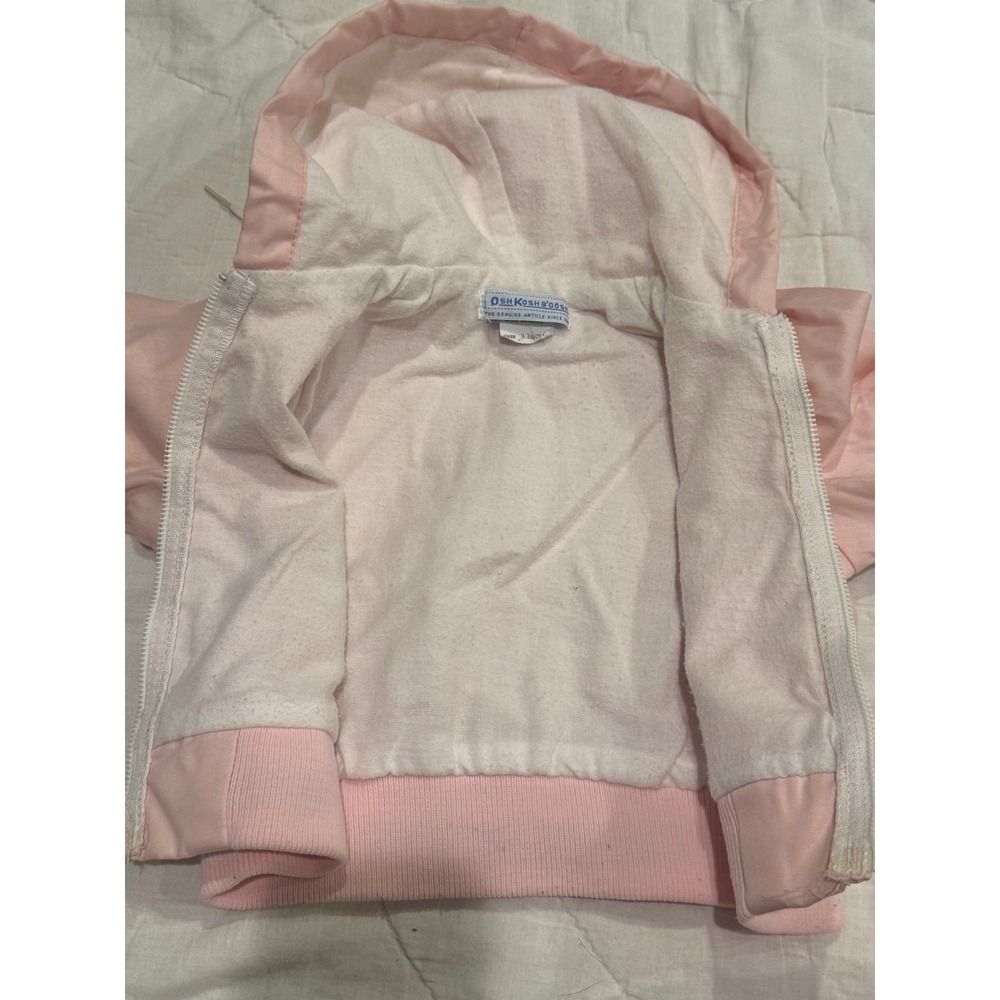 Vintage OshKosh Bgosh Pink Hooded Bomber Jacket Floral Trim Girls Size 3 Toddler - Picture 8 of 8